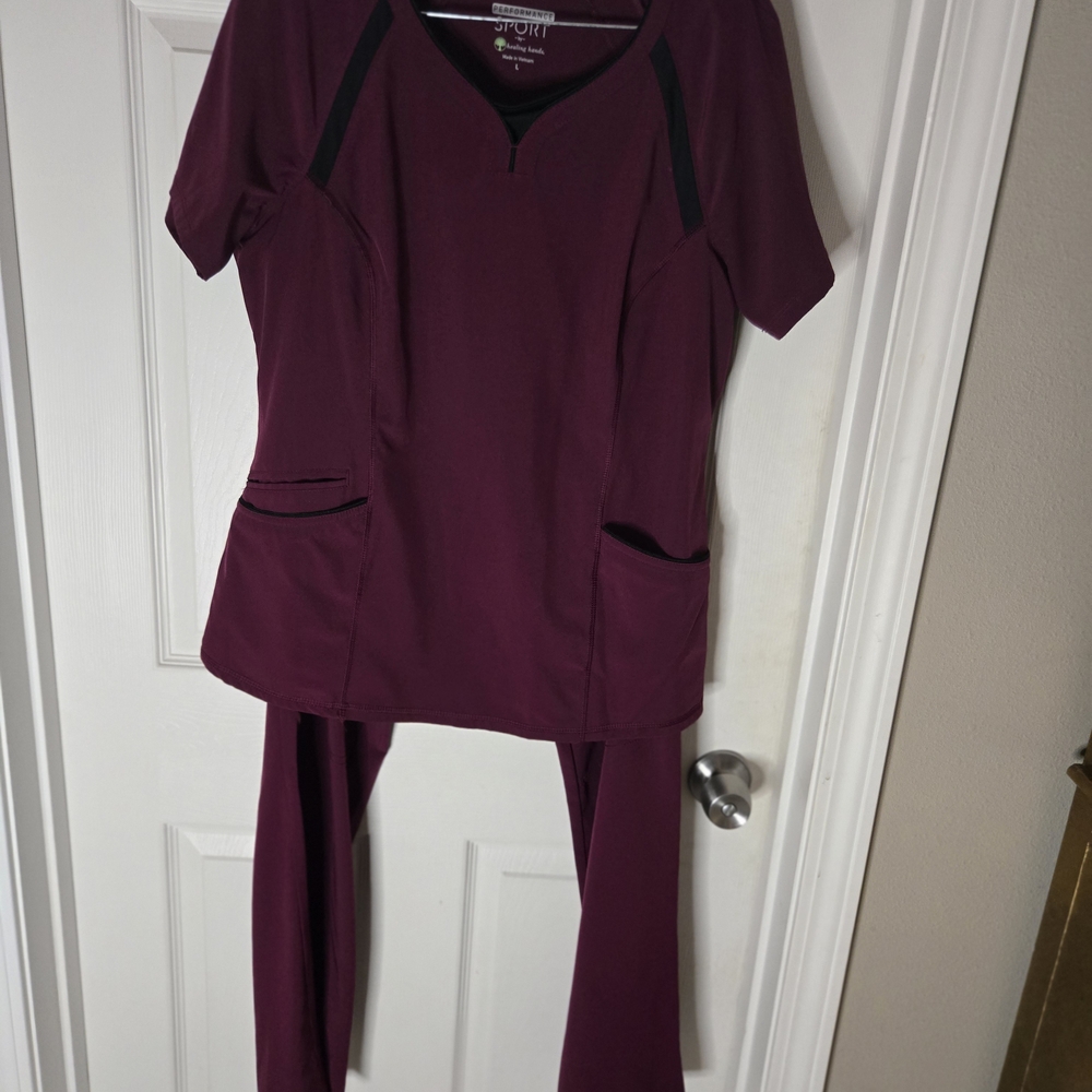 Healing Hands Burgundy Scrub Set